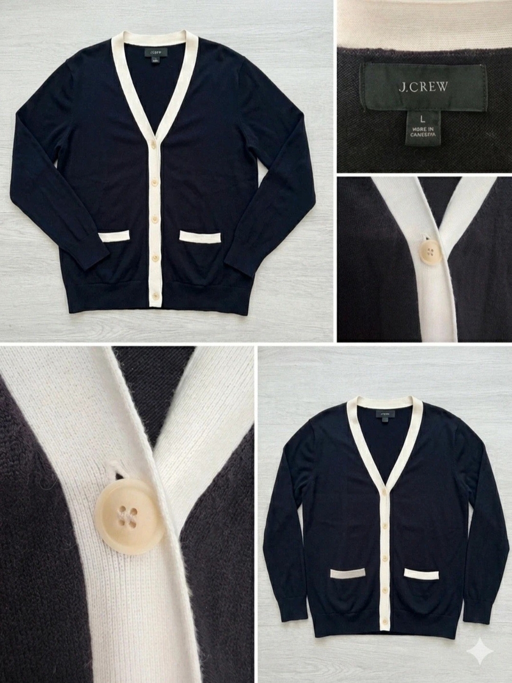 J. Crew Men’s Navy Cardigan with Cream Trim